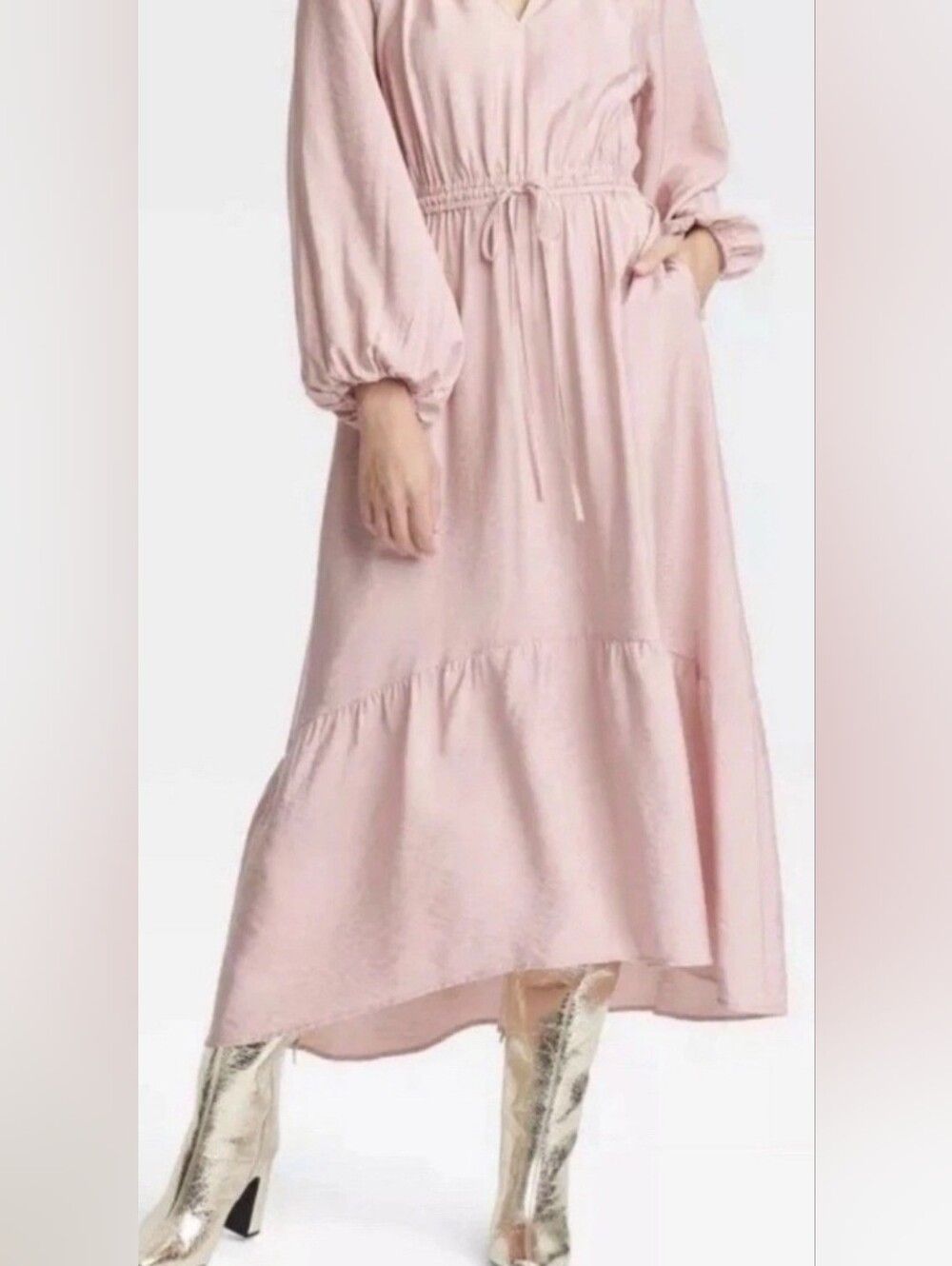 a new day Women’s Balloon Long Sleeve Tiered Midi Dress Blush Pink NWT Size: XL - Picture 3 of 9
